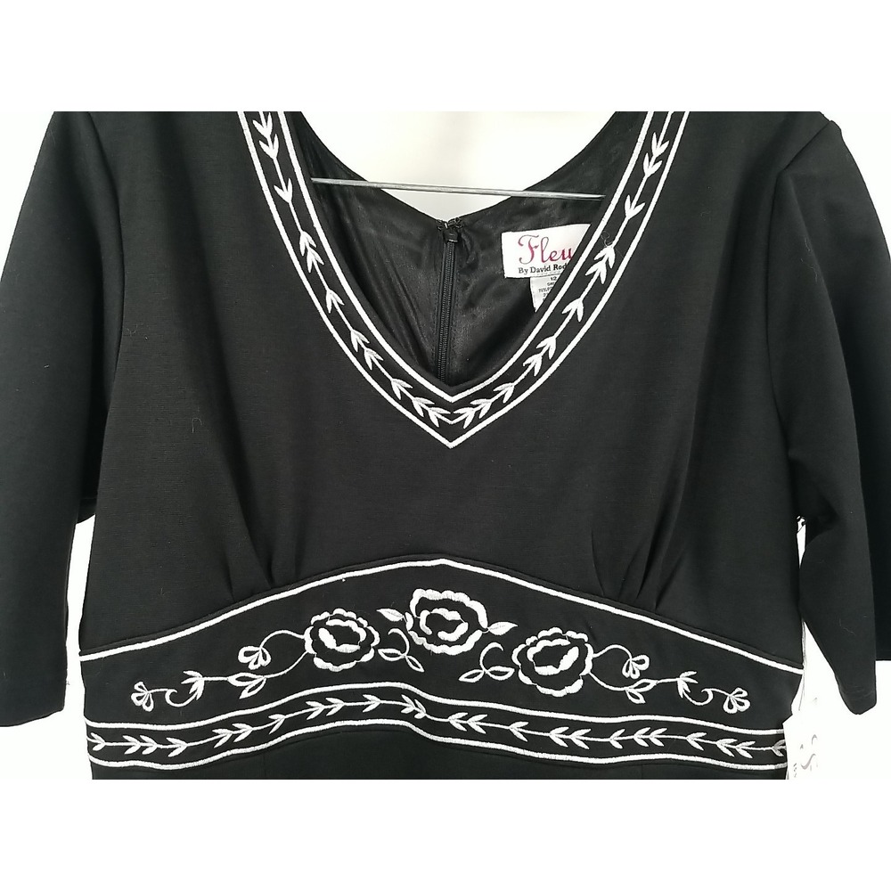 Fleur By David Rodriguez Womens Floral Short‎ Sleeve Embroidered Black Dress 12 - Picture 5 of 7